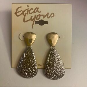 Erica Lyons Metallic Two-tone Teardrop Earrings NWT